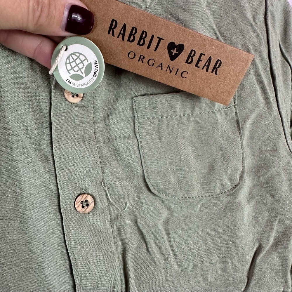 NWT rabbit + bear organic cotton linen blend short set boys sage green - Picture 4 of 14